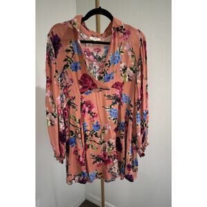 Umgee Women’s Size Medium Midi Rose Floral Long Sleeve Dress